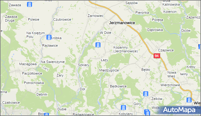 mapa Łazy gmina Jerzmanowice-Przeginia, Łazy gmina Jerzmanowice-Przeginia na mapie Targeo