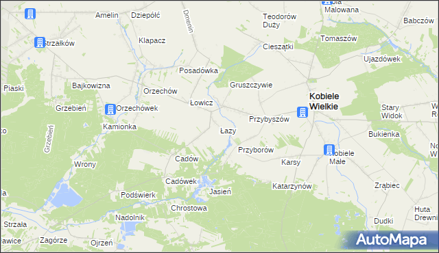 mapa Łazy gmina Kobiele Wielkie, Łazy gmina Kobiele Wielkie na mapie Targeo