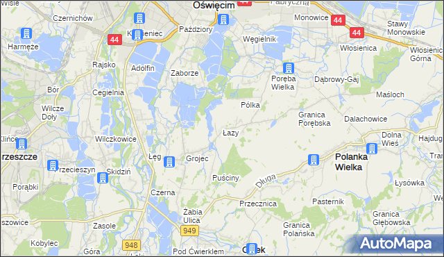 mapa Łazy gmina Oświęcim, Łazy gmina Oświęcim na mapie Targeo
