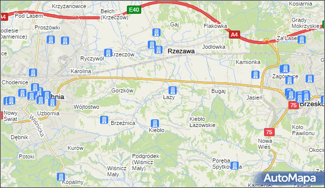 mapa Łazy gmina Rzezawa, Łazy gmina Rzezawa na mapie Targeo