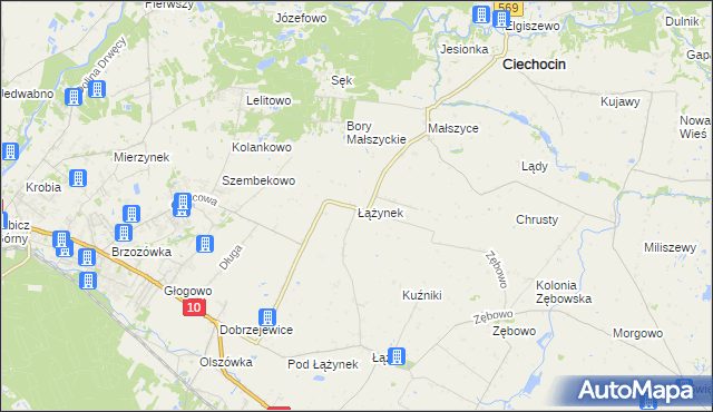 mapa Łążynek, Łążynek na mapie Targeo