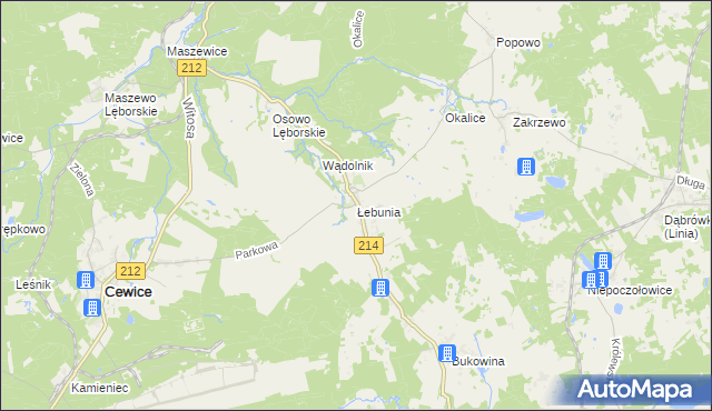 mapa Łebunia, Łebunia na mapie Targeo