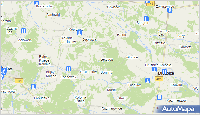 mapa Łęczyca gmina Drużbice, Łęczyca gmina Drużbice na mapie Targeo