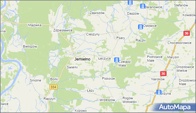 mapa Łęczyca gmina Jemielno, Łęczyca gmina Jemielno na mapie Targeo