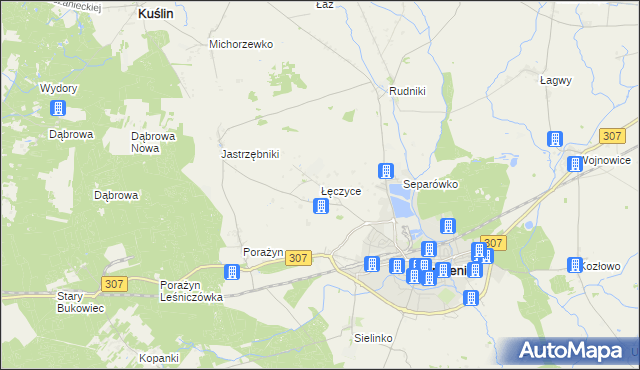 mapa Łęczyce gmina Opalenica, Łęczyce gmina Opalenica na mapie Targeo