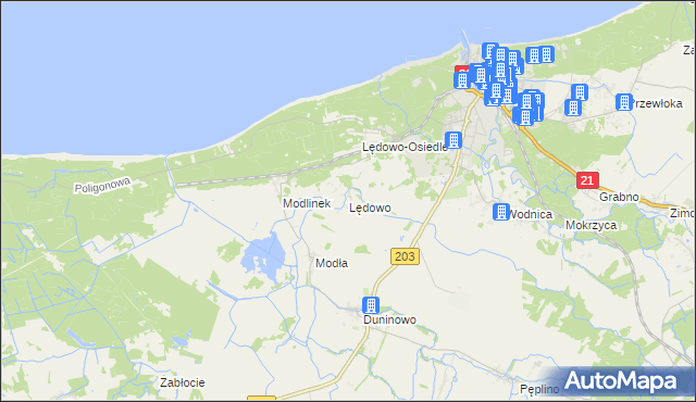 mapa Lędowo gmina Ustka, Lędowo gmina Ustka na mapie Targeo