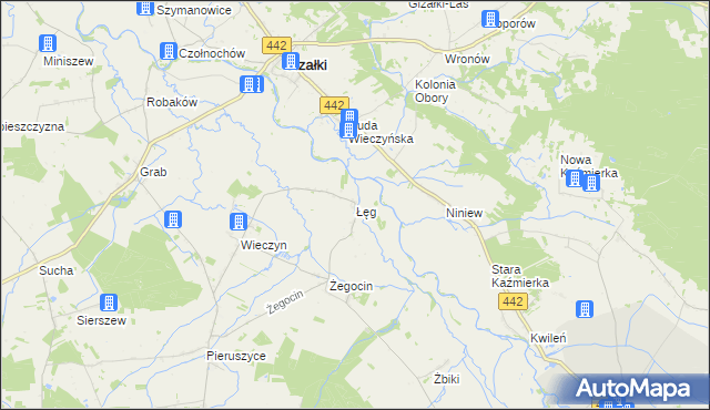 mapa Łęg gmina Czermin, Łęg gmina Czermin na mapie Targeo