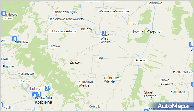 mapa Łęg gmina Wieczfnia Kościelna, Łęg gmina Wieczfnia Kościelna na mapie Targeo