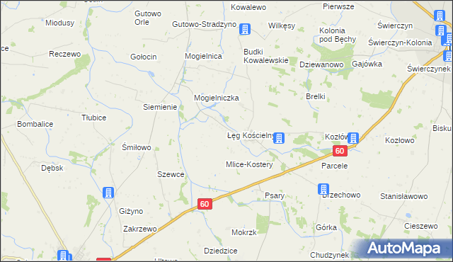 mapa Łęg Kościelny, Łęg Kościelny na mapie Targeo