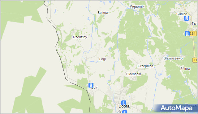 mapa Łęgi gmina Dobra (Szczecińska), Łęgi gmina Dobra (Szczecińska) na mapie Targeo