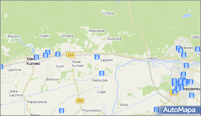 mapa Łęgowo gmina Stare Kurowo, Łęgowo gmina Stare Kurowo na mapie Targeo