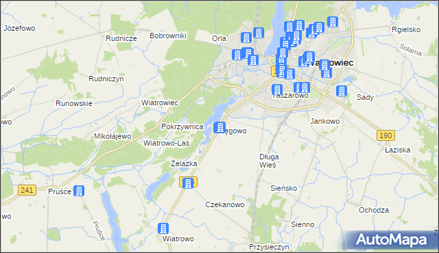 mapa Łęgowo gmina Wągrowiec, Łęgowo gmina Wągrowiec na mapie Targeo