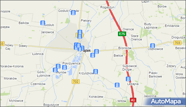 mapa Łęka gmina Piątek, Łęka gmina Piątek na mapie Targeo