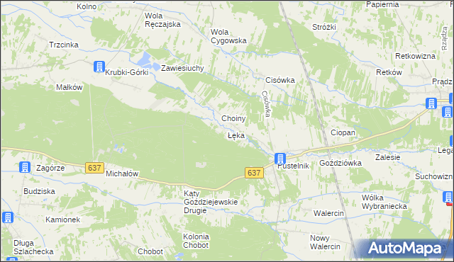 mapa Łęka gmina Stanisławów, Łęka gmina Stanisławów na mapie Targeo