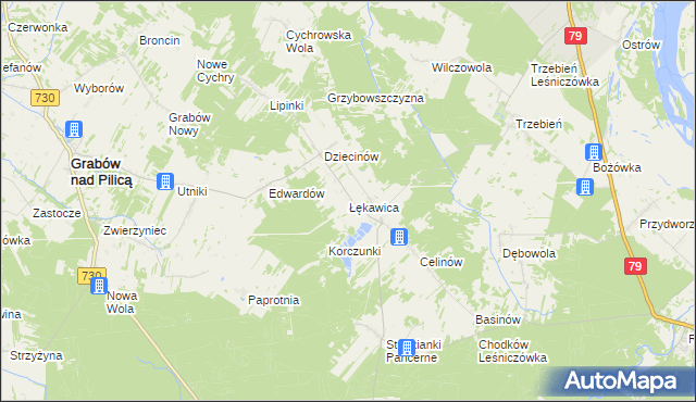 mapa Łękawica gmina Grabów nad Pilicą, Łękawica gmina Grabów nad Pilicą na mapie Targeo