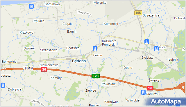 mapa Łekno gmina Będzino, Łekno gmina Będzino na mapie Targeo