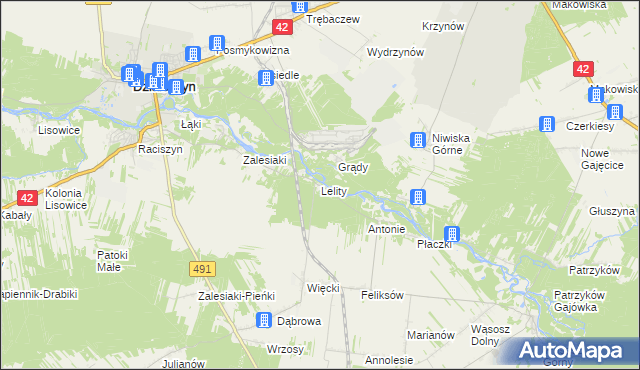 mapa Lelity gmina Popów, Lelity gmina Popów na mapie Targeo