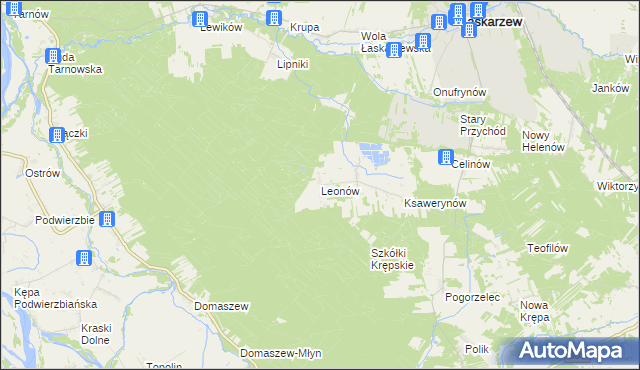 mapa Leonów gmina Maciejowice, Leonów gmina Maciejowice na mapie Targeo