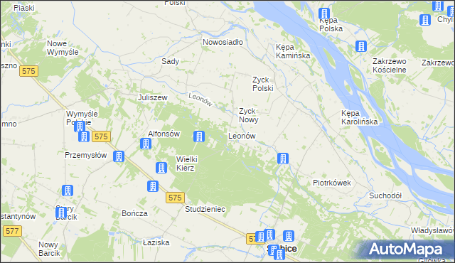 mapa Leonów gmina Słubice, Leonów gmina Słubice na mapie Targeo