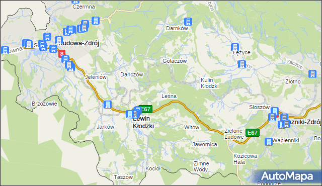 mapa Leśna gmina Lewin Kłodzki, Leśna gmina Lewin Kłodzki na mapie Targeo