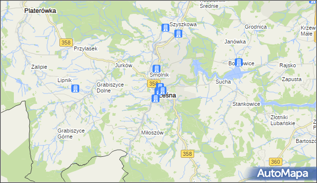 mapa Leśna powiat lubański, Leśna powiat lubański na mapie Targeo