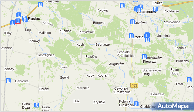 mapa Leśniaki gmina Rusiec, Leśniaki gmina Rusiec na mapie Targeo