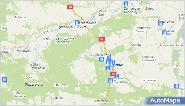 mapa Leśniczówka gmina Tarłów, Leśniczówka gmina Tarłów na mapie Targeo