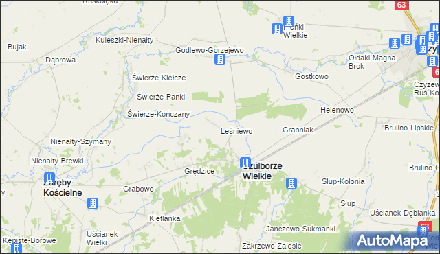 mapa Leśniewo gmina Szulborze Wielkie, Leśniewo gmina Szulborze Wielkie na mapie Targeo