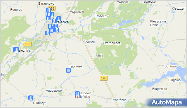 mapa Leśnik gmina Krajenka, Leśnik gmina Krajenka na mapie Targeo