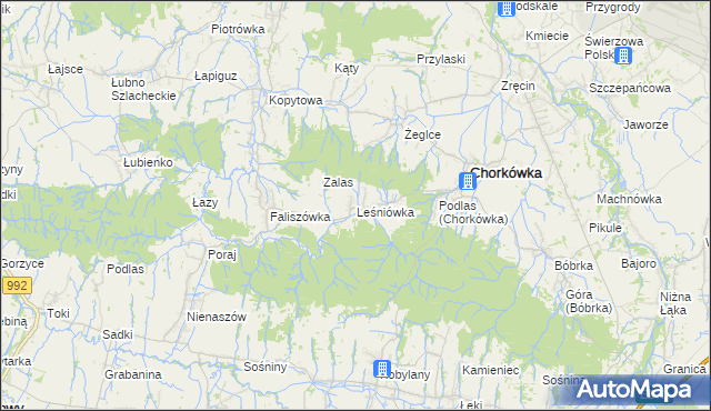 mapa Leśniówka gmina Chorkówka, Leśniówka gmina Chorkówka na mapie Targeo