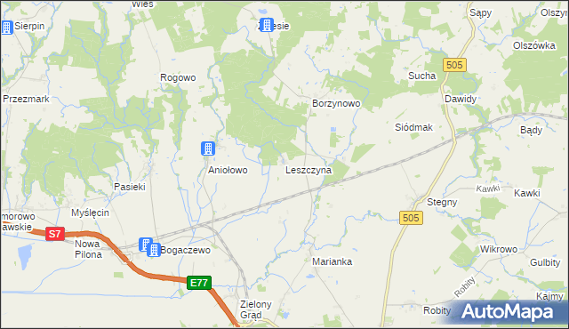 mapa Leszczyna gmina Pasłęk, Leszczyna gmina Pasłęk na mapie Targeo