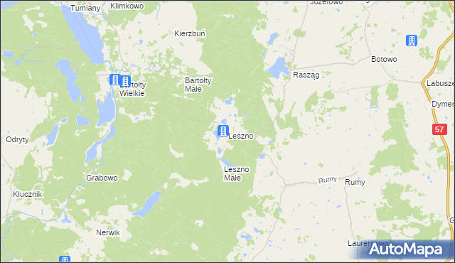 mapa Leszno gmina Barczewo, Leszno gmina Barczewo na mapie Targeo