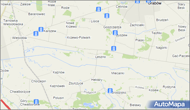 mapa Leszno gmina Grabów, Leszno gmina Grabów na mapie Targeo