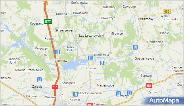 mapa Lesznowola gmina Grójec, Lesznowola gmina Grójec na mapie Targeo