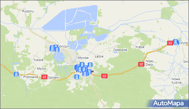 mapa Łężce gmina Przemków, Łężce gmina Przemków na mapie Targeo