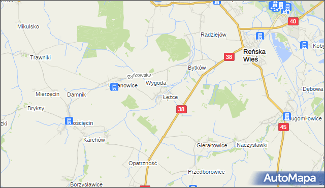 mapa Łężce gmina Reńska Wieś, Łężce gmina Reńska Wieś na mapie Targeo