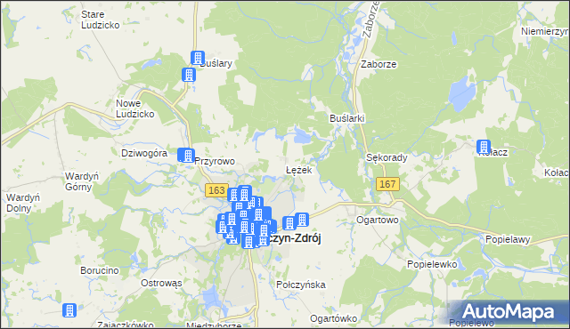 mapa Łężek gmina Połczyn-Zdrój, Łężek gmina Połczyn-Zdrój na mapie Targeo