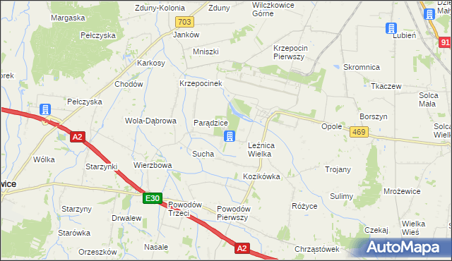 mapa Leźnica Wielka-Osiedle, Leźnica Wielka-Osiedle na mapie Targeo