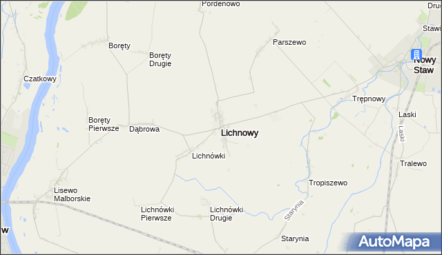 mapa Lichnowy powiat malborski, Lichnowy powiat malborski na mapie Targeo
