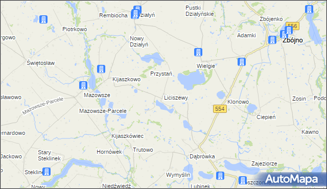 mapa Liciszewy, Liciszewy na mapie Targeo