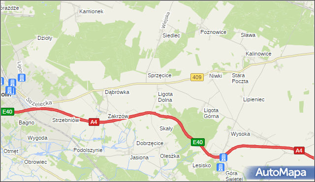 mapa Ligota Dolna gmina Strzelce Opolskie, Ligota Dolna gmina Strzelce Opolskie na mapie Targeo