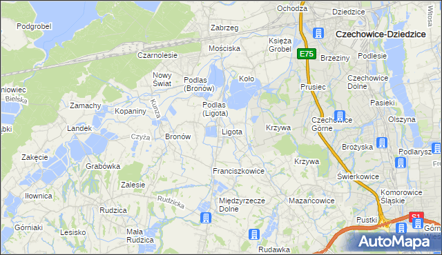 mapa Ligota gmina Czechowice-Dziedzice, Ligota gmina Czechowice-Dziedzice na mapie Targeo