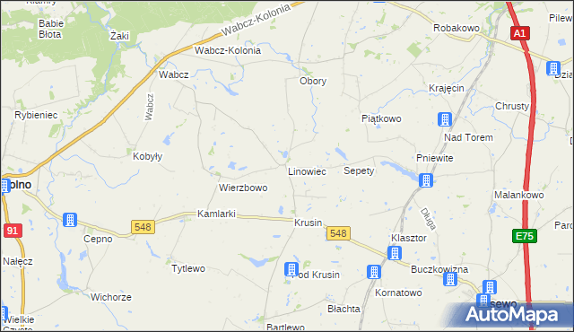 mapa Linowiec gmina Lisewo, Linowiec gmina Lisewo na mapie Targeo
