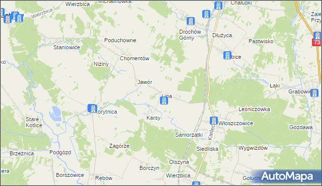 mapa Lipa gmina Sobków, Lipa gmina Sobków na mapie Targeo