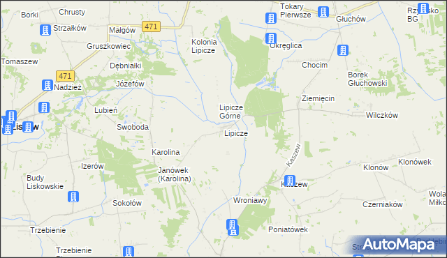 mapa Lipicze gmina Goszczanów, Lipicze gmina Goszczanów na mapie Targeo