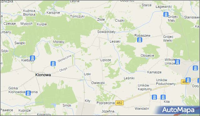 mapa Lipicze gmina Klonowa, Lipicze gmina Klonowa na mapie Targeo