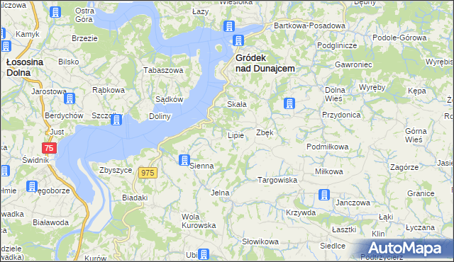 mapa Lipie gmina Gródek nad Dunajcem, Lipie gmina Gródek nad Dunajcem na mapie Targeo