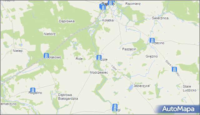 mapa Lipie gmina Rąbino, Lipie gmina Rąbino na mapie Targeo