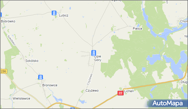 mapa Lipie Góry gmina Strzelce Krajeńskie, Lipie Góry gmina Strzelce Krajeńskie na mapie Targeo