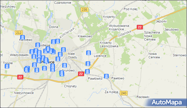 mapa Lipienice gmina Chojnice, Lipienice gmina Chojnice na mapie Targeo